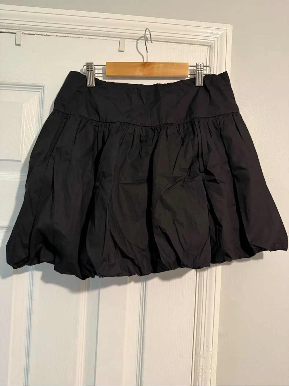 Cotton Black Bubble Hem Skirt - Women's Casual Mini Skirt